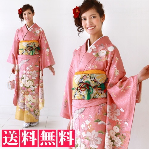レンタル最大20日間 正絹 振袖 レンタル 成人式 セット 20点フルセット ピンク 桜 菊 牡丹 鹿の子成人式から結婚式やフォーマルまで
