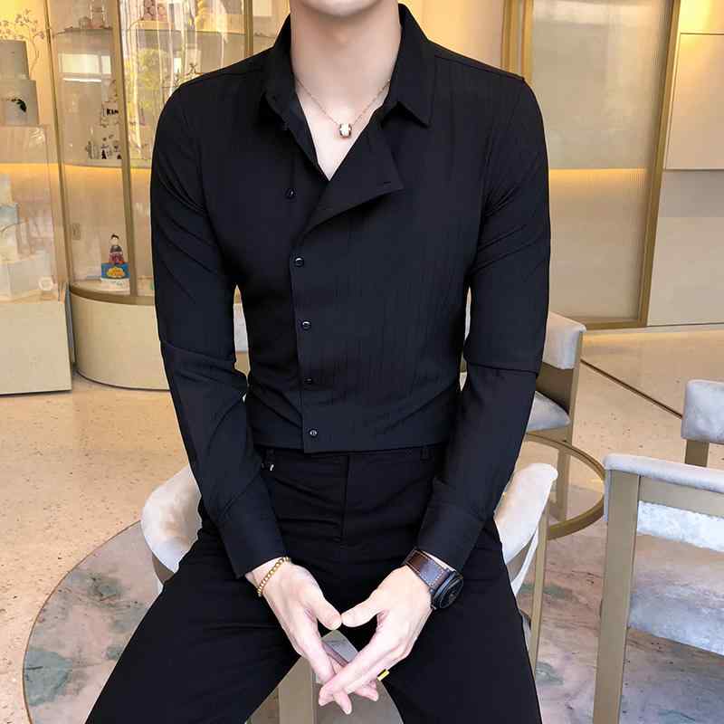 シャツ メンズ おしゃれ トップス 韓国 ファッション かっこいい クール 紳士服 春秋 ホワイト ブラック