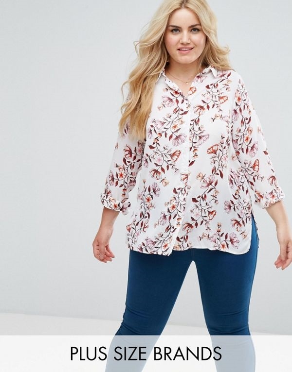 New Looks ニュールック レディース 大きめサイズ ゆったりサイズ 送料無料 White pattern New Look Curve Floral Shirt