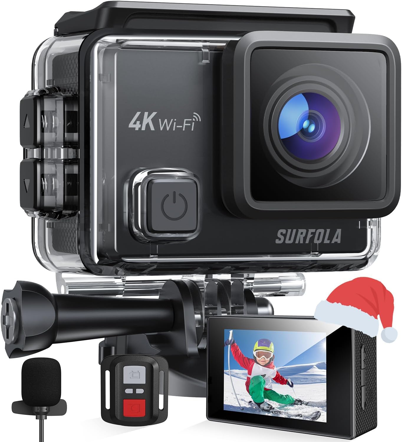 アクションカメラ 4K 30fps 20MP EIS手ぶれ補正 デュアルカラースクリーン 水中カメラ スポーツカメラ マイク付 170度魚眼レンズ リモコン付 1050mAhバッテリー2個 ウェアラブ