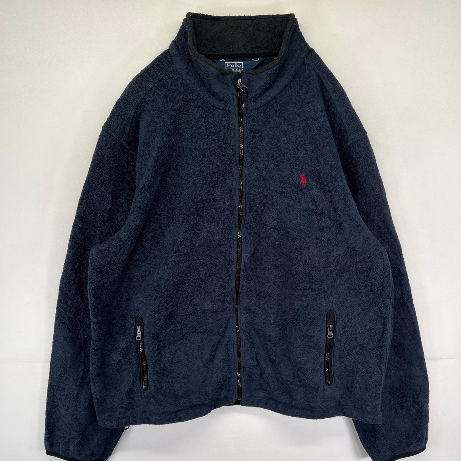古着 90s/90年代 ポロバイラルフローレン Polo by Ralph Lauren フルジップフリースジャケット ワンポイントロゴ 2XL ネイビー メンズ