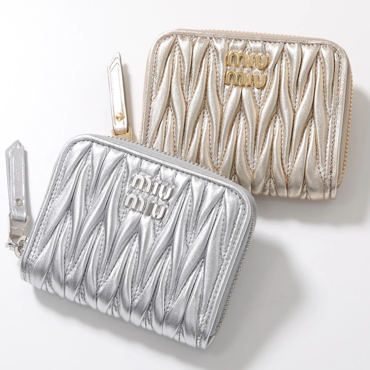 MIUMIU ミュウミュウ コインケース MATELASSE マテラッセ 5MM268 AFPP レディース カードケース メタリック メタルロゴ レザー ミニ財布