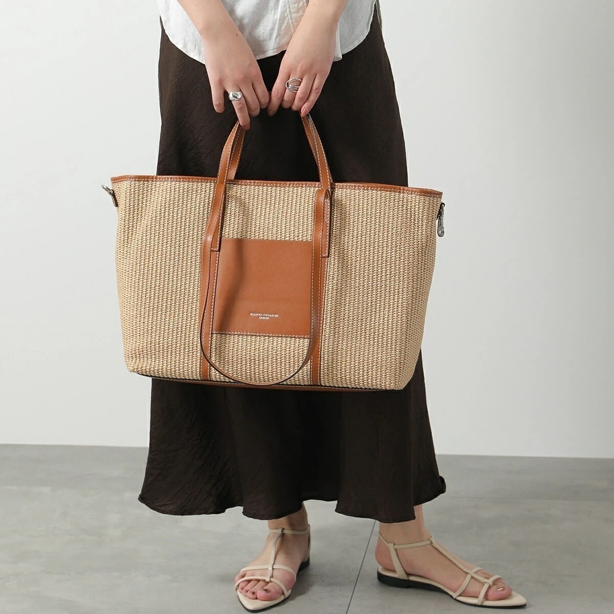 GIANNI CHIARINI ジャンニキアリーニ トートバッグ SUPERLIGHT スーパーライト BS10356 CST-DNM レディース ラフィア調 デニム 鞄 NATURE 【mega】