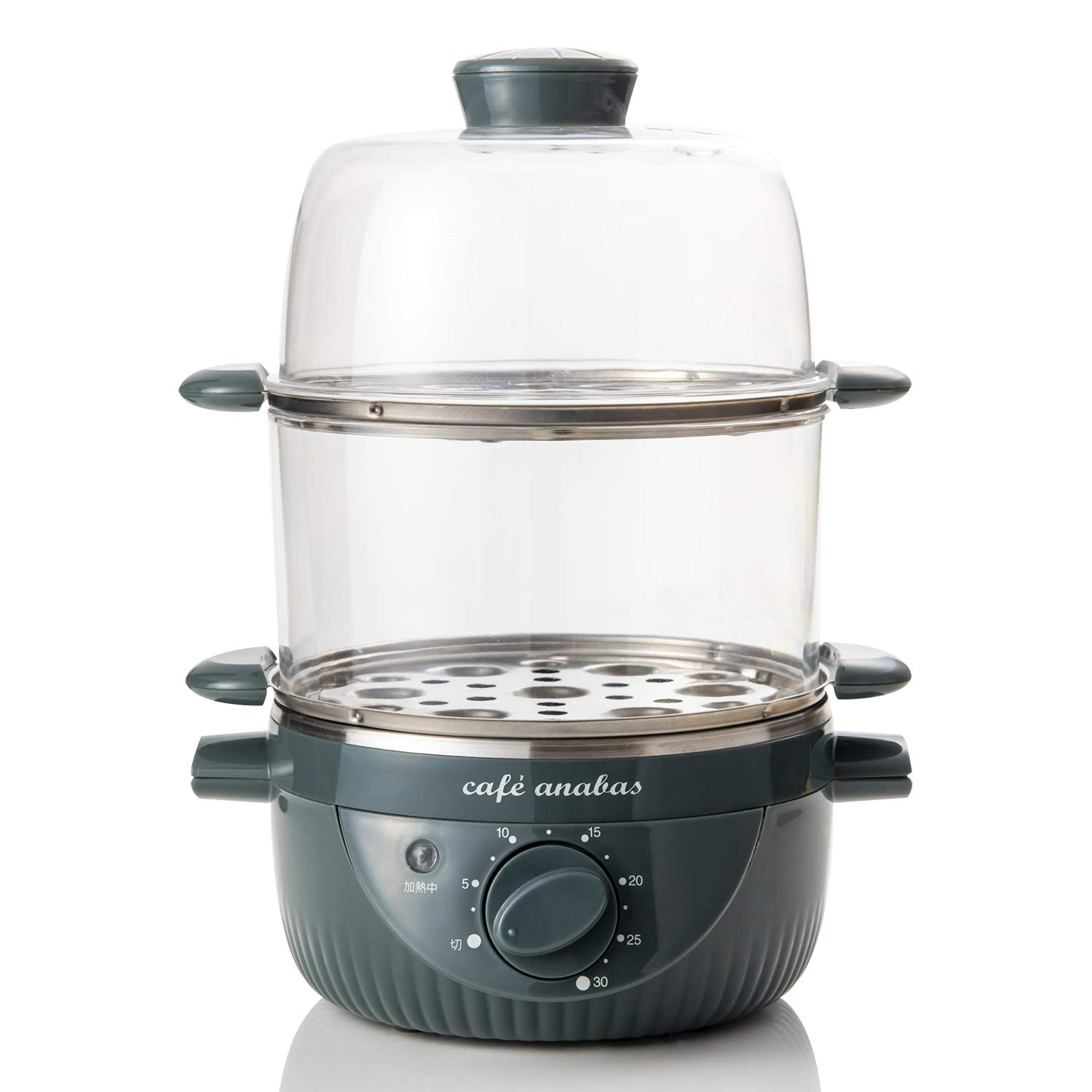 ANABAS スチームクッカー ゆで玉子名人 2段タイプ かんたん蒸し器 ゆで卵メーカー タイマー付き モスグリーン ASC-002