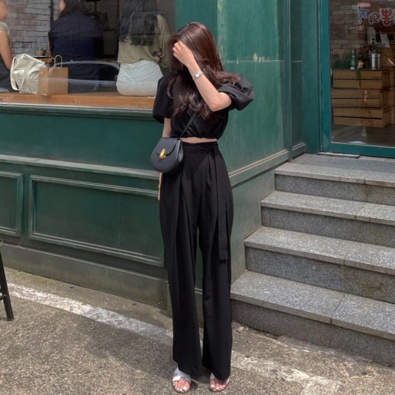 2color レディース パンツ グレー ブラック 大人可愛い きれいめ 大人 上品 おしゃれ