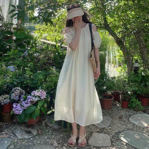 ワンピース レディース ロングワンピース ホルターネック オフショルダー 五分袖 5分袖 半袖