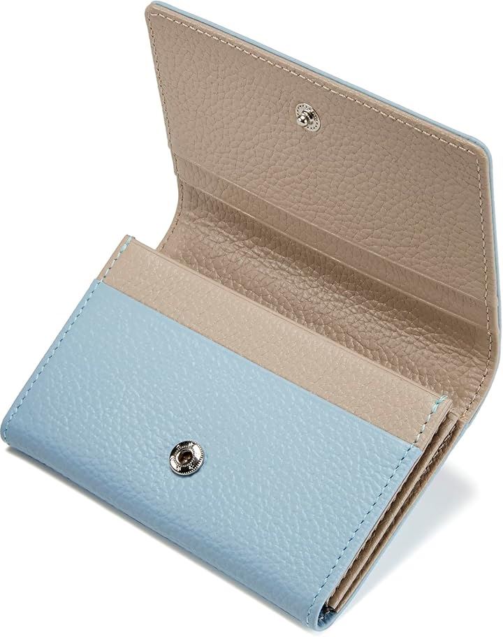 名刺入れ レディース 女性のためのアイデア満載 バイカラー 本革 カードケース 大容量( スカイブルーxライトグレー, (縦)約8cmx(横)約11.5cm x (マチ)約2cm)