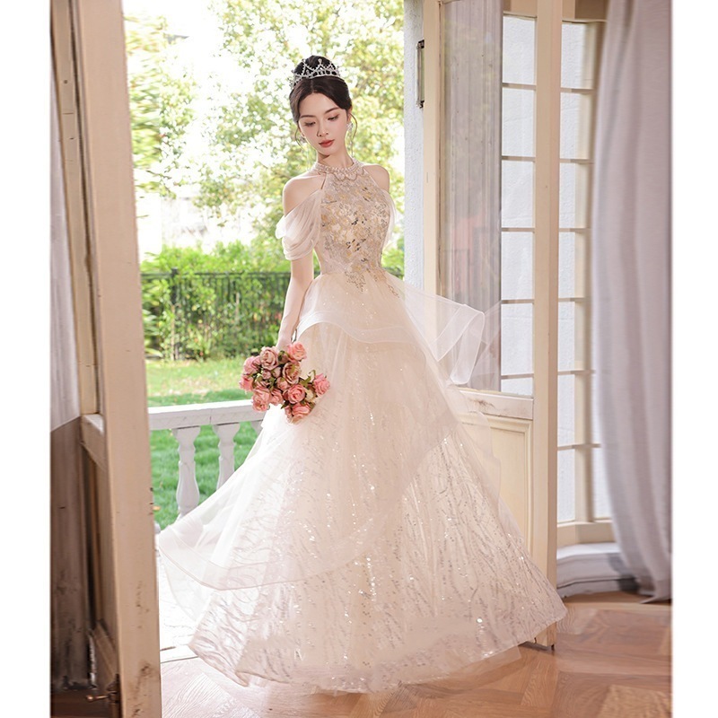 【2枚購入で 3oo円OFF！】女性用シャンパンドレス 2025 ホルターネック シン エンゲージメント ファッション プリンセス スーパー バンケット ドレス