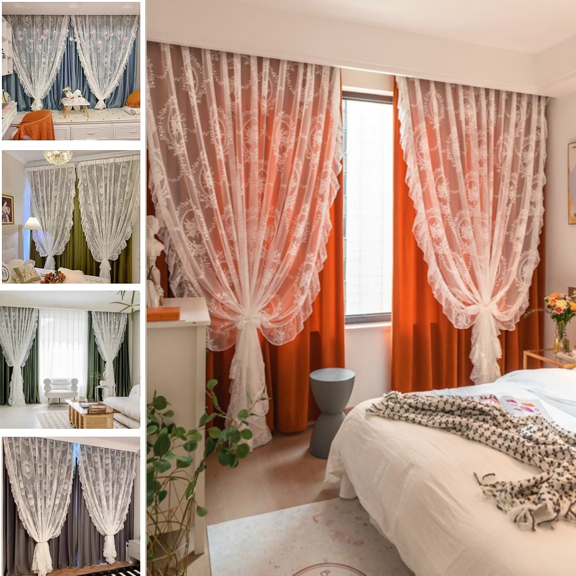 韓国ファッション 遮光カーテン+レース２枚組 断熱 無地 遮光 防音 省エネ レースカーテン UVカット