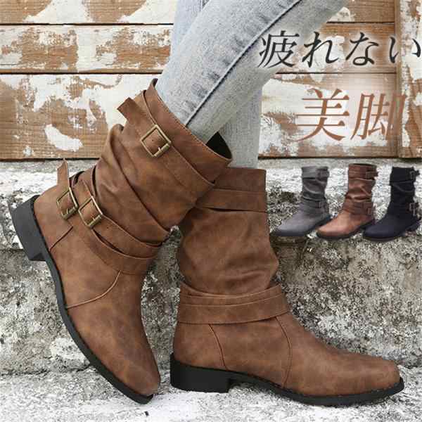 ショートブーツ ブーティー レディース ローヒール 美脚 シューズ 秋冬 軽量 滑り止め 履きやすい 歩きやすい ベルト 大きいサイズ ハイカット