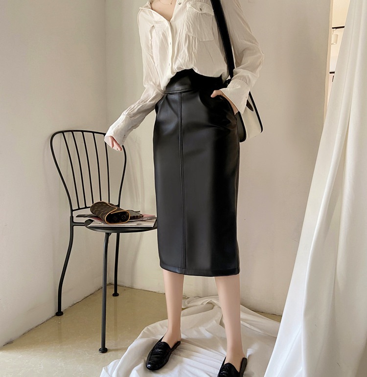 【送料無料】レディース 2カラー フェイクレザースカート ミモレ丈 ミディアム丈 スリット