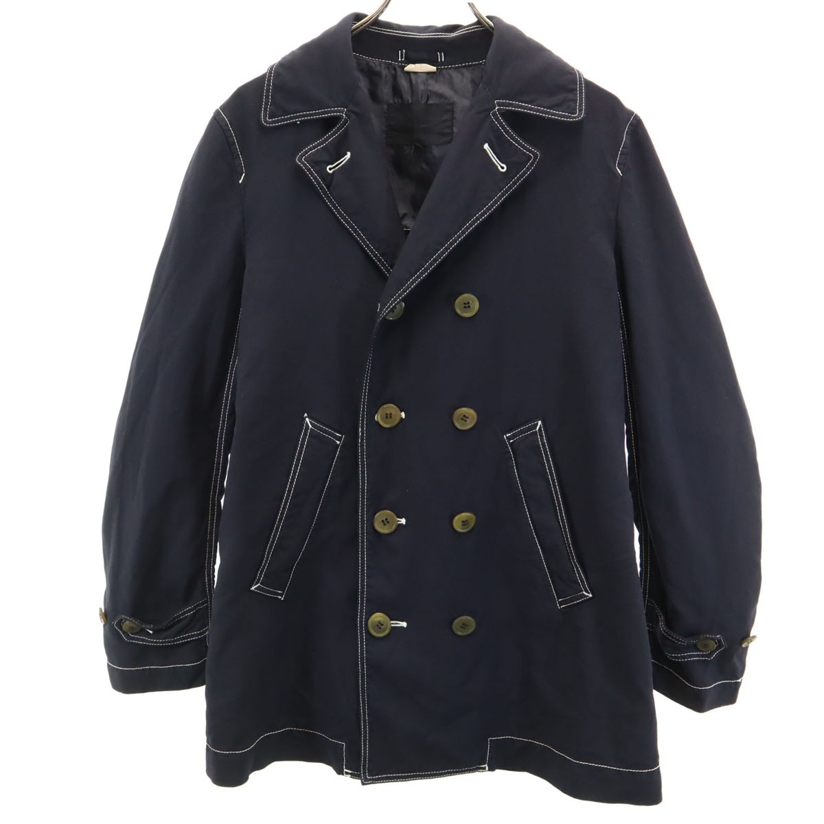 COMME des GARCONS HOMME DEUX コムデギャルソン オムドゥ 2013年 日本製 ホワイトステッチ ピーコート S ブラック メンズ 古着
