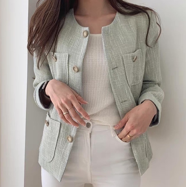シャーベットカラーツイードジャケット ツイードジャケット ツイード ジャケット グリーン 緑 白 ホワイト 韓国 オルチャン レディース 高見えジャケット 高見えツイードジャケット 高見え