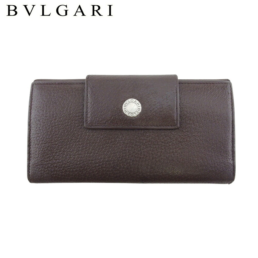 長財布 Wホック 三つ折り 財布 クラシコ レディース メンズ ロゴボタン ブラウン シルバー 中古