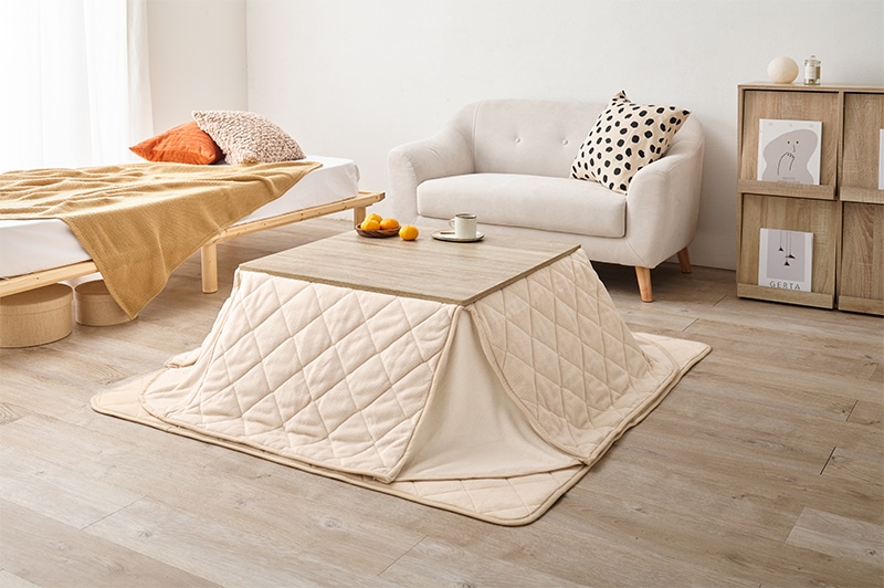 こたつセット 3点セット こたつ 75x75cm ナチュラル/アイボリー コタツ テーブル こたつ布団 リバーシブル 折れ脚 コタツ掛敷布団セット オールシーズン