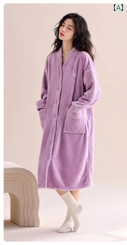 ルームウェア レディース パジャマ 部屋着 ガーリー 秋冬 長袖 Vネック レース ネグリジェ ナイトガウン パープル ホワイト ベージュ