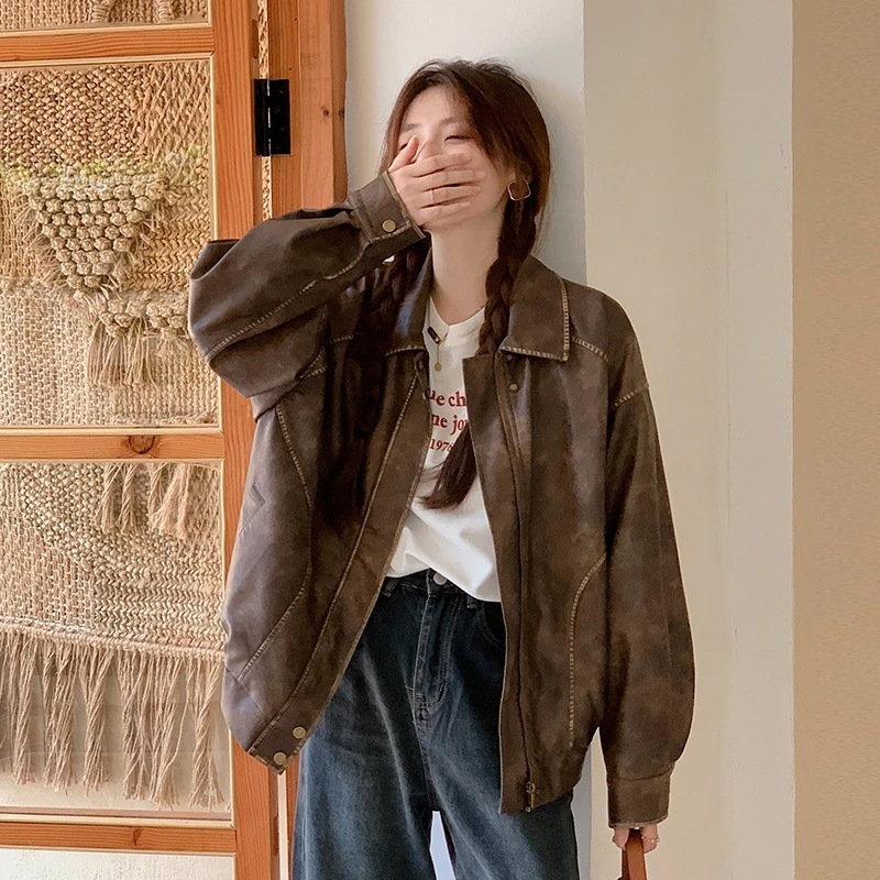 【急速出荷】無.料 ブラウンレザージャケット（レトロ加工）