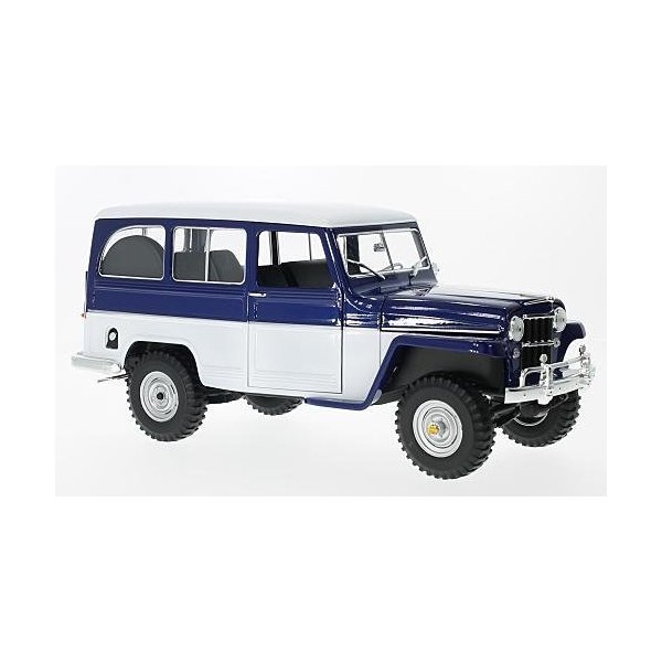 Lucky Die Cast 92858MB 1:18 1955 Willys Jeep Station Wagon Model Vehicle, Metallic Blue/White 並行輸入品