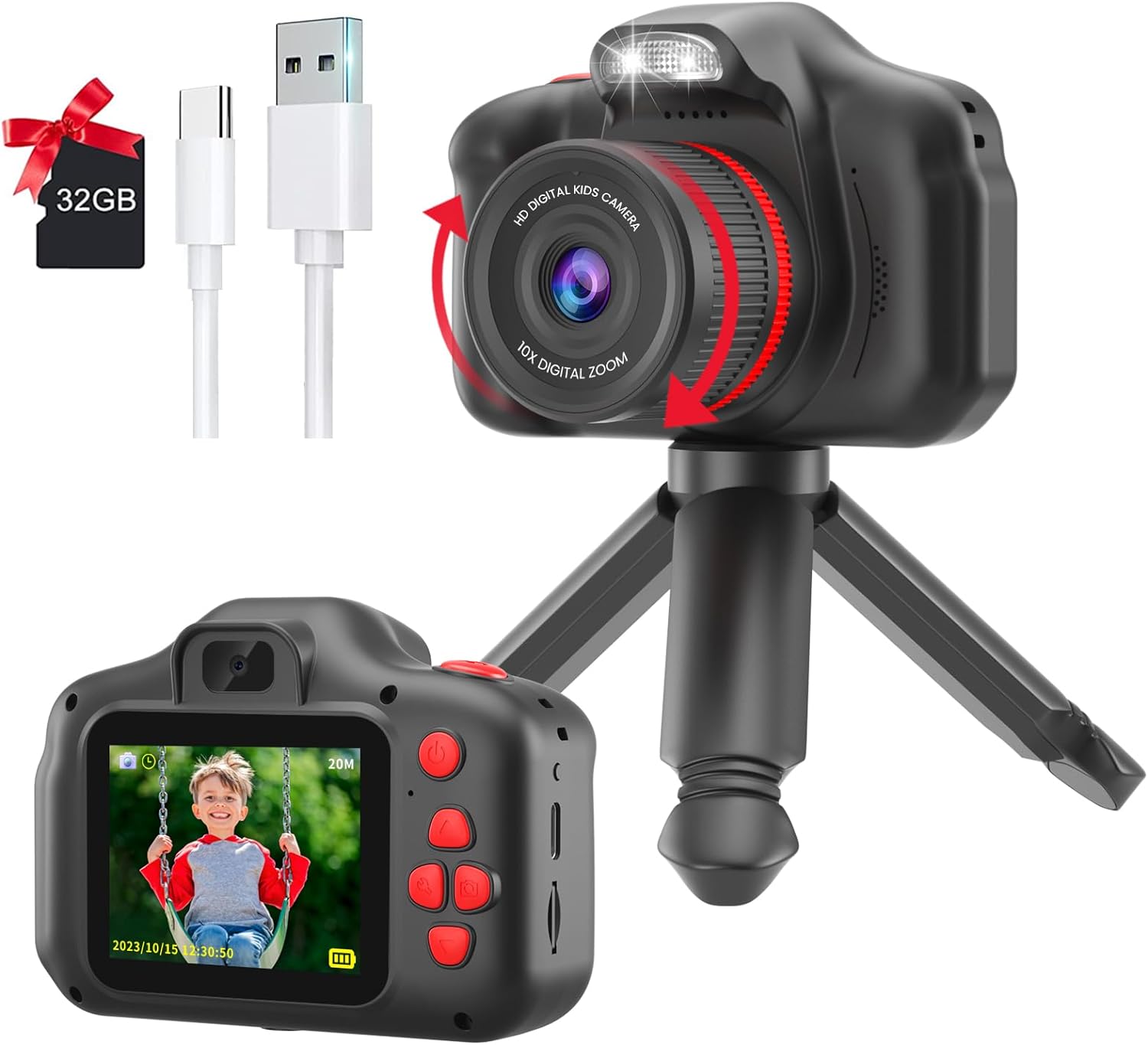 キッズカメラ 子供用カメラ 最新バージョン搭載 子ども向けデジタルカメラ 2.4インチディスプレイ搭載 マイク内蔵・フィルインライト付き AOM-81