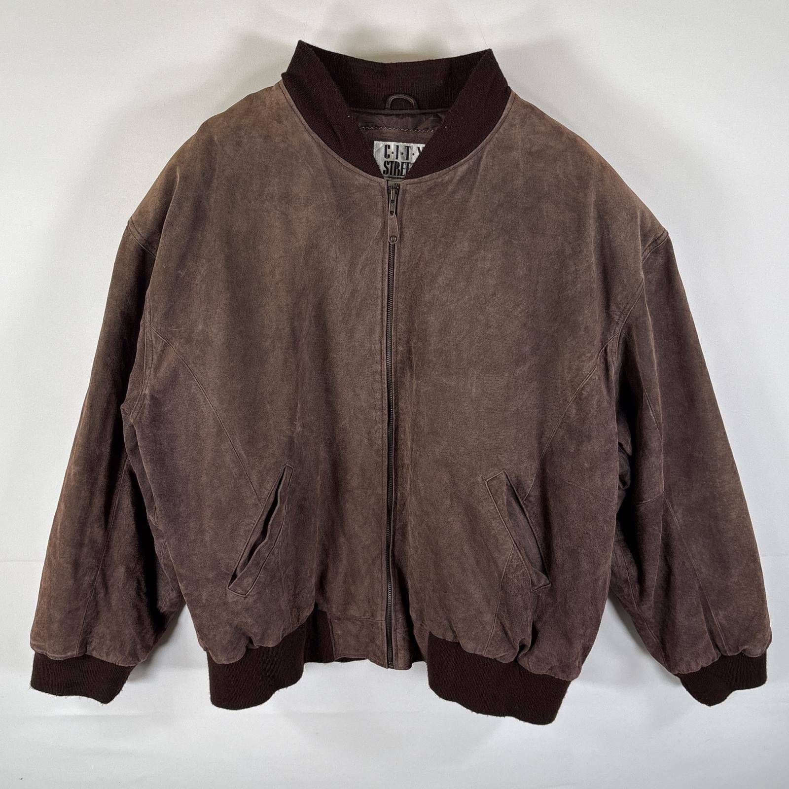 古着 シティストリート CITY STREETS レザージャケット 本革 フルジップ ブルゾン スウェード 大きいサイズ XXL ブラウン メンズ