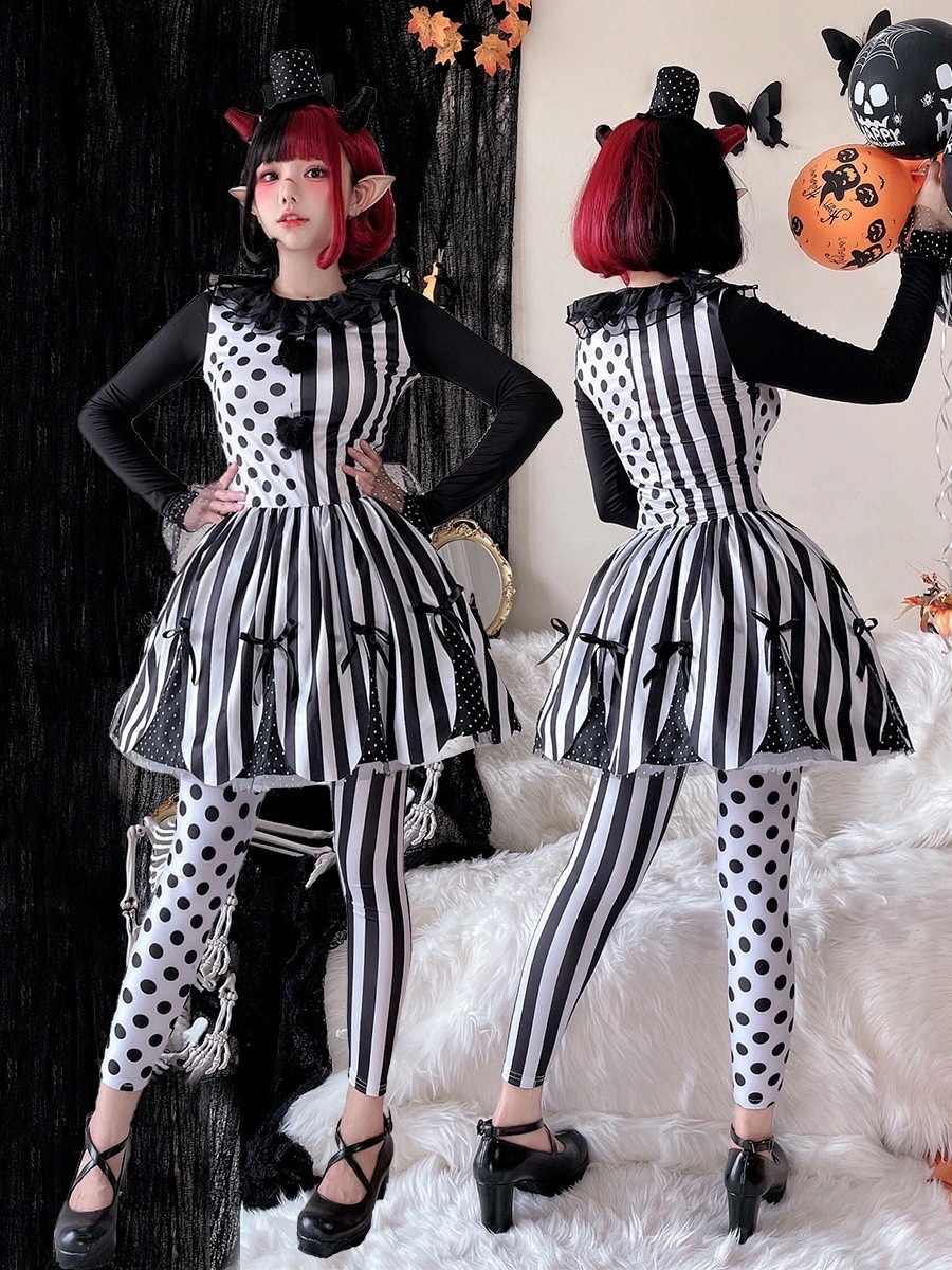 ハロウィン 3点セットコスチュームホラーサーカスピエロコス舞台演出コスチュームレディースワンピース