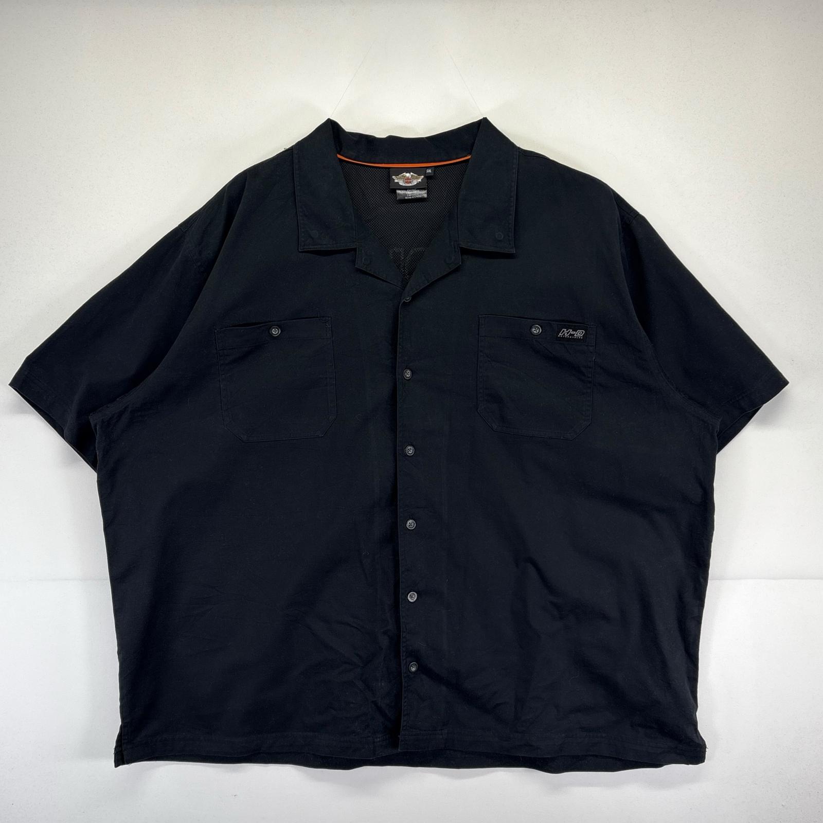 古着 半袖シャツ 大きいサイズ オープンカラー 開襟 バック刺繍ロゴ 5XL ブラック メンズ