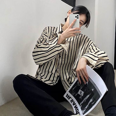 シャツ 長袖 綿 シンプル カジュアル かっこいい こなれ感 ラフ メンズライク ボーイッシュ ストライプ オールシーズン 学生 お出かけ 休日 着回し 普段使い 重ね着 大きめ ゆる ブラック ベージュ シャツ 長袖 綿 シンプル カジュアル かっこいい こなれ感 ラフ メンズ