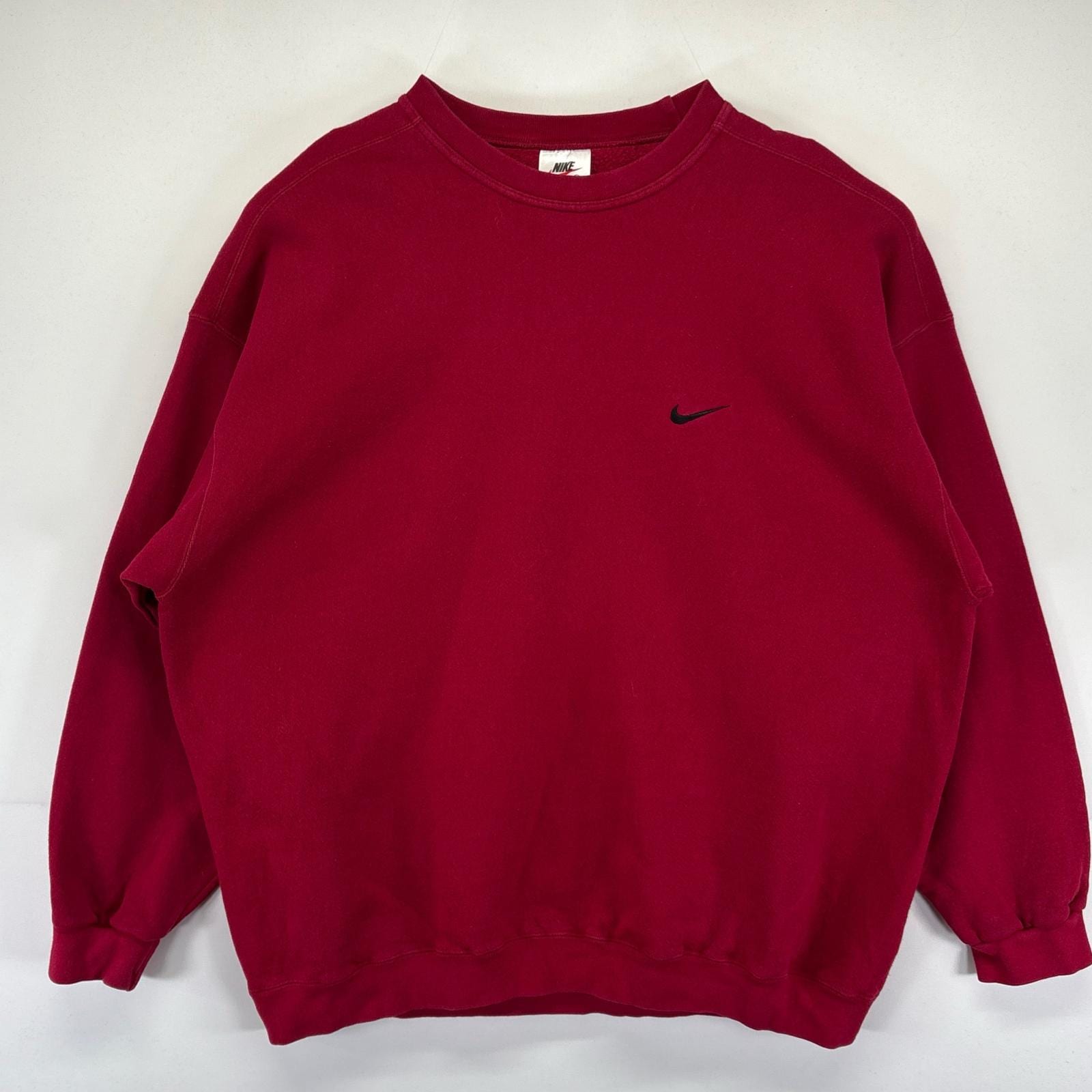 古着 90s/90年代 USA製 スウェット 大きいサイズ トレーナー ワンポイントロゴ クルーネック 2XL レッド メンズ