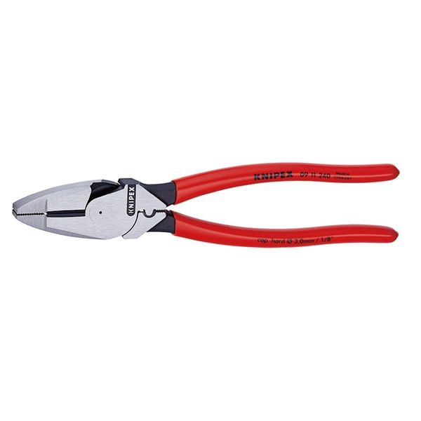 KNIPEX クニペックス 架線工事用強力ペンチ（圧着付） プラスチックコーティング サイズ55x17x240mm 0911-240