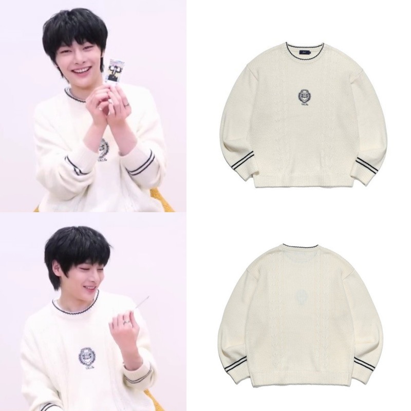 [Stray Kids I.N / スキズ アイエン着用] YALE ARAN CABLE EMBLEM KNIT IVORY