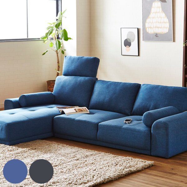 ソファ 三人掛け 幅209cm L字 ファブリック カウチソファ ローソファ ヘッドレスト