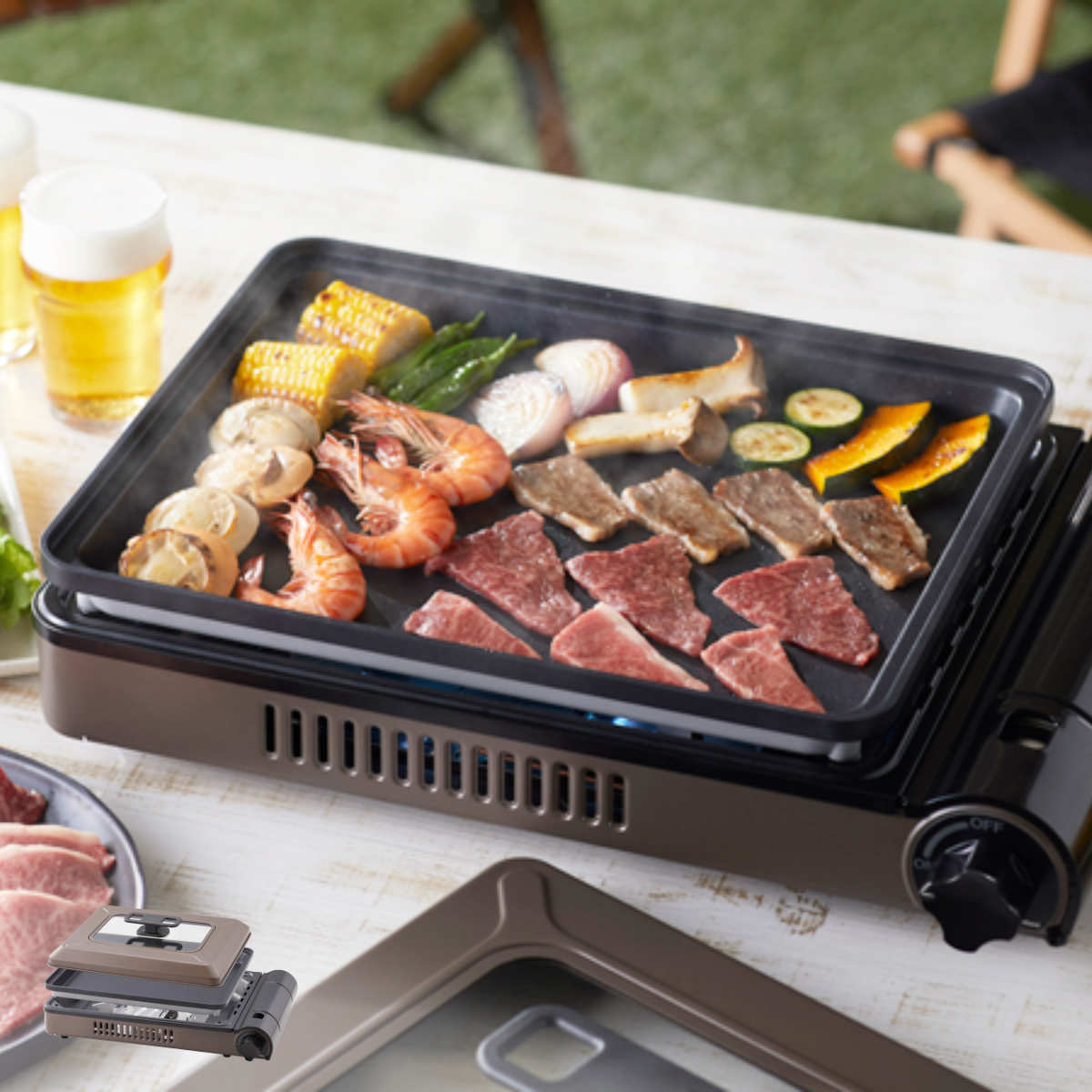 ホットプレート カセットコンロ付き 焼き上手さんベータ Iwatani カセットガスコンロ コンロ 焼肉プレート イワタニ 焼肉コンロ 卓上ガスコンロ 蓋付き 1口ガスコンロ ガス火 直火