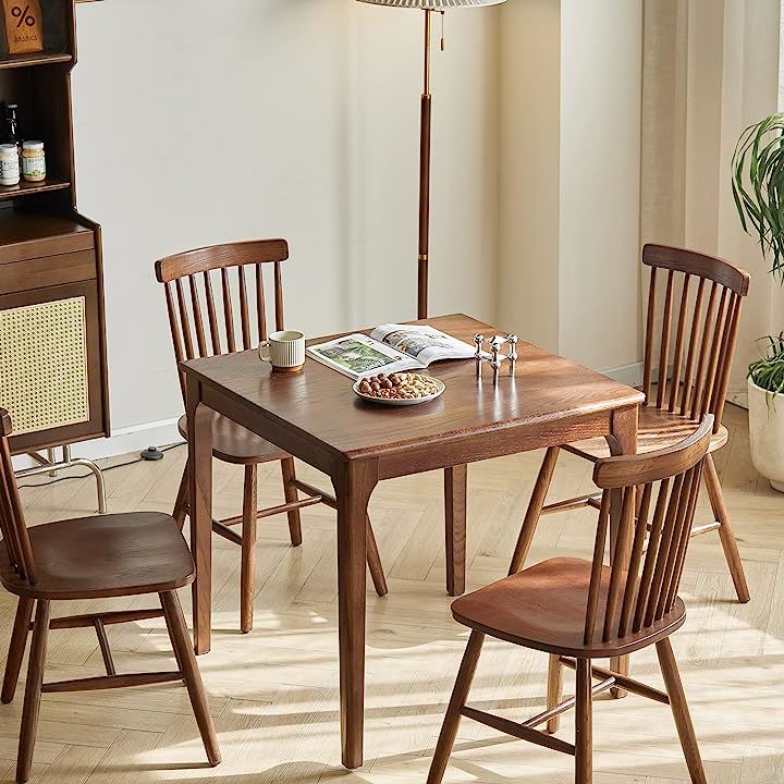 ダイニングテーブル オークウッド 無垢材 正方形 天然木製 2～4人用 幅80x奥行80x高75cm(ブラウン, 幅80x奥行80x高75cm)