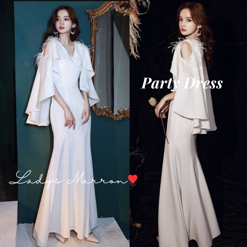 2点購入で200円割引プロモーション最終日 しなくケープドレス ポンチョドレス イブニングドレス ロングドレス マーメイドドレス 二次会ドレス 同窓会ドレス 成人式ドレス 白いドレス 白ドレス 演奏会