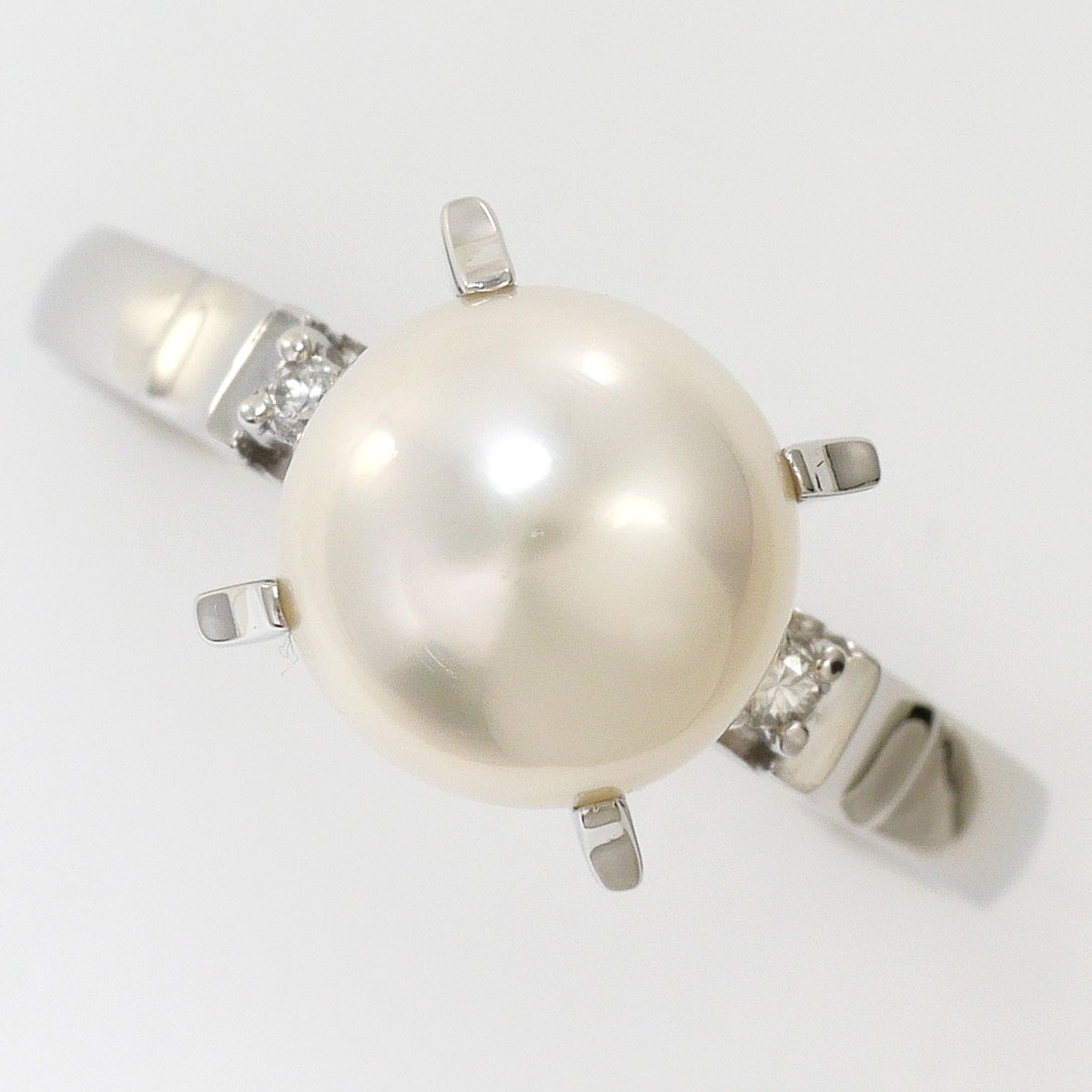 PT850 プラチナ リング・指輪 12号 パール（真珠） ダイヤモンド（ct刻印なし） 総重量約3.9g ジュエリー 中古