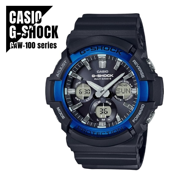 【即納】 国内正規品 CASIO カシオ G-SHOCK ジーショック 電波受信 タフソーラー GAW-100B-1A2JF ブルー×ブラック 腕時計 メンズ