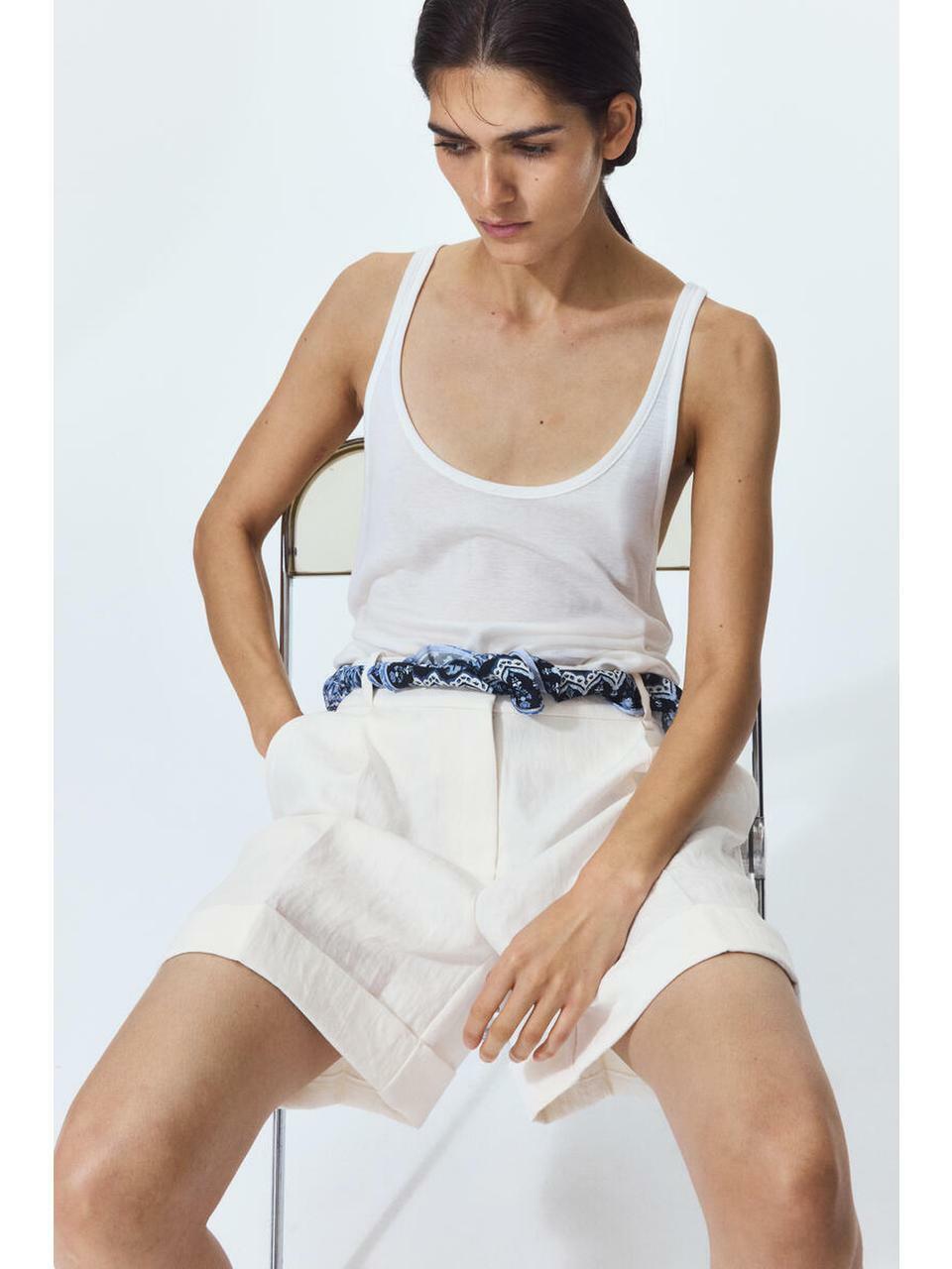 H&M スカーフディテールショーツホワイトブルー 1338752002