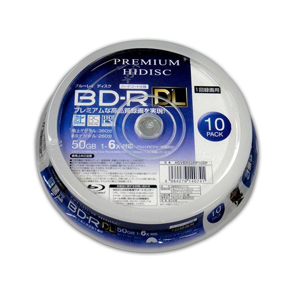 （まとめ）PREMIUM HIDISC BD-R DL 1回録画 6倍速 50GB 10枚 スピンドルケース 20個セット HDVBR50RP10SPX20
