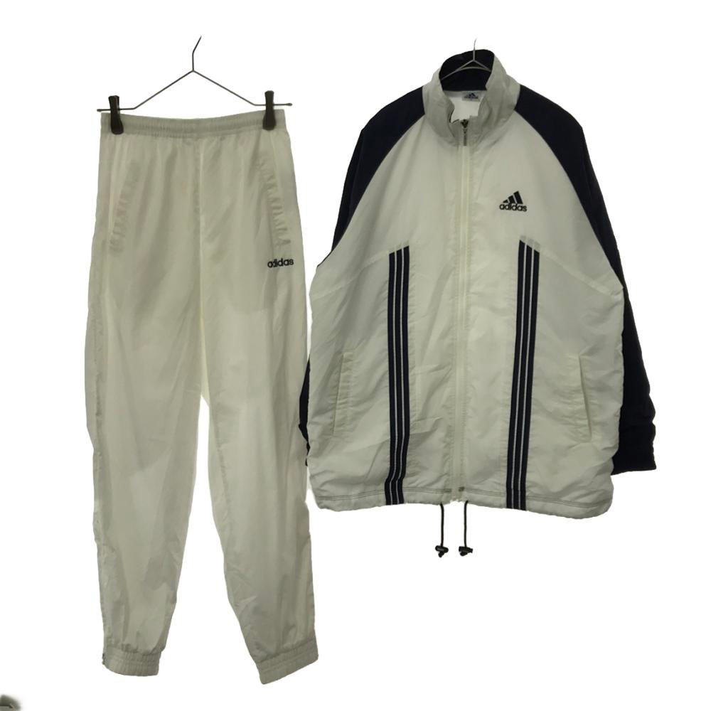 90s 日本製 デサント製 オールド 3ライン トレーニング ウィンドブレーカー 上下セットアップ S ホワイト×ネイビー パンツ裾ジップ ウォームアップ メンズ