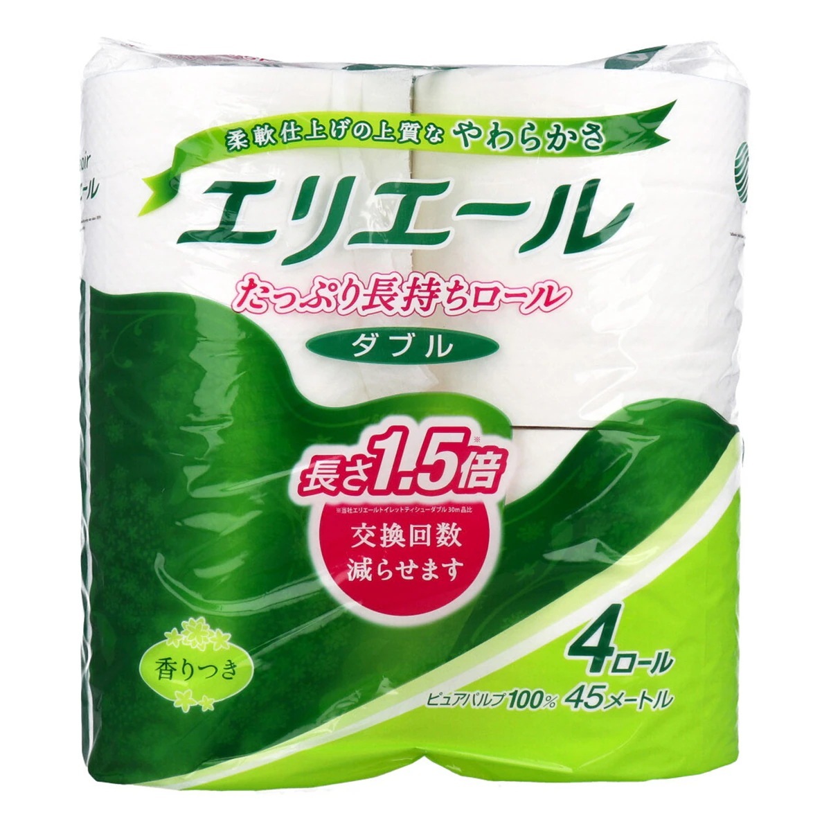 トイレットペーパー 大王製紙 たっぷり長持ちロール コンパクト ミシン目入り パルプ100% ダブル45m 香り付き 4ロール入り X10パック