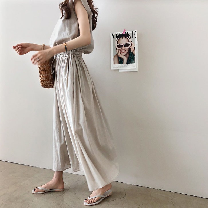 ロング ワンピース ベージュ L 即納 S M 2L 3L 9色 レディース 無地 2174476 夏服 マキシ丈 ミモレ丈 フレンチスリーブ
