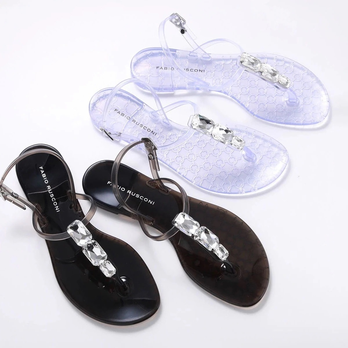 FABIO RUSCONI ファビオルスコーニ トング サンダル TI PIETRE レディース PVC ラバー ビジュー フラット ストラップサンダル 靴 カ