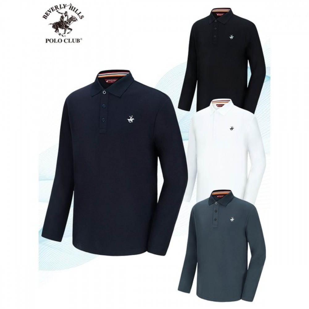 (ビバリーヒルズポロクラブ) クラシックファンクショナル PK ファブリックカラーラインロングスリーブ T シャツ