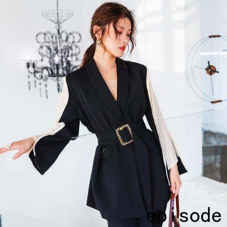 【急速出荷 2025年新作】ブレザー スーツ スーツジャケット レディース 春秋 きれいめ ベルト ロング丈ブレザー カジュアル 長袖 着痩せ 韓国風 通勤 オシャレ 不規則 ベルト