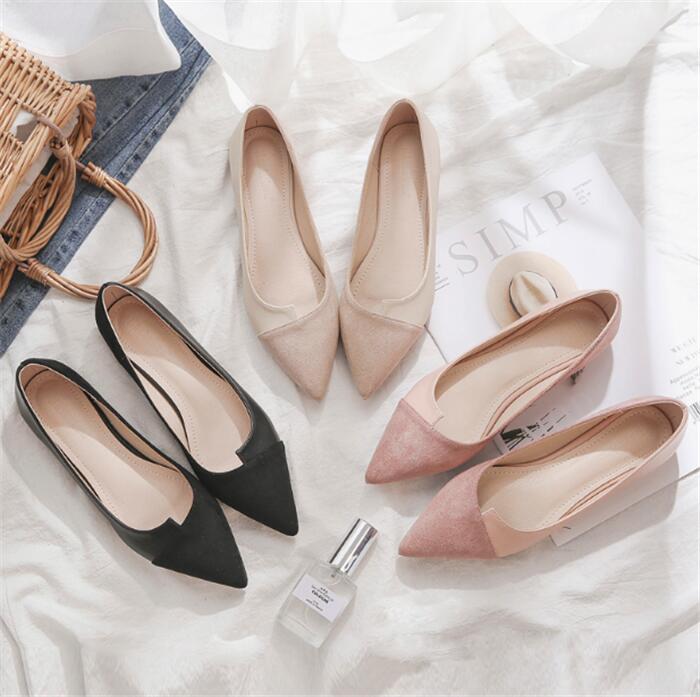 ローヒール ポインテッドトゥ 通勤 vカット 痛くない ぺたんこ 通勤 全3色！スエード調パンプス クッション入り ぺたんこ パンプス 通学 フラットパンプス 柔らか フラットシューズ バレエシュー