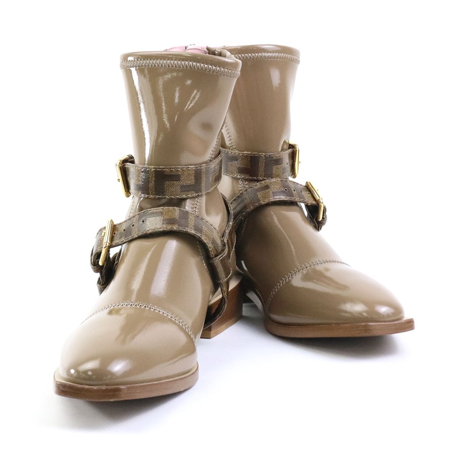 フェンディ FENDI ブーツ パテントレザー ブラウン×ピンク レディース h29984i