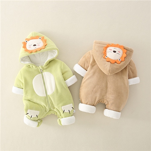 ベビー服 おしゃれ 暖かい 長袖 新生児 ロンパース ジャンプスーツ 内祝い 誕生日 中綿 冬 緑 カバーオール 防寒 カーキ ベビー かわいい 赤ちゃん 冬服 出産祝い ダウン 服 男の子 フード