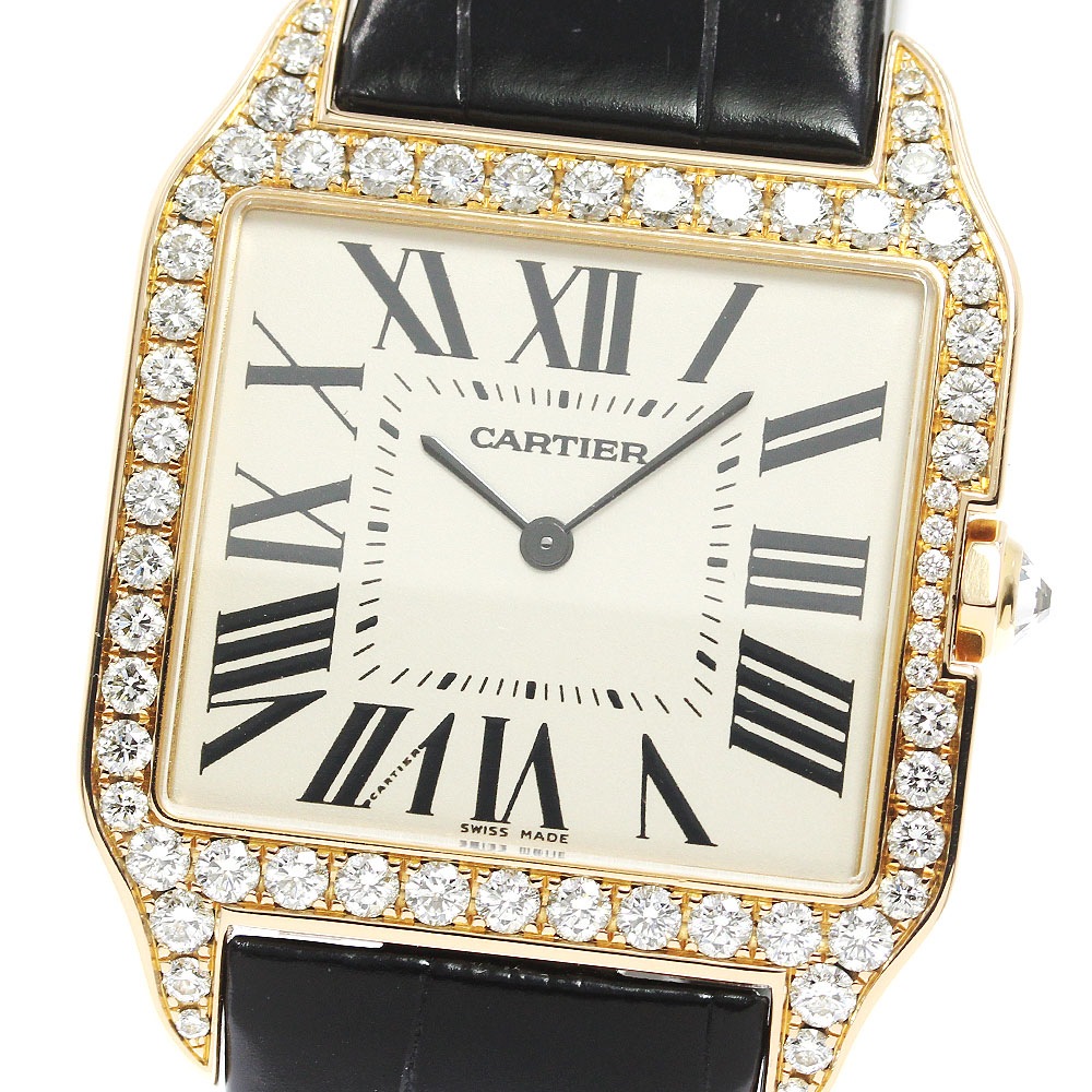 カルティエ CARTIER WH100751 サントスデュモン LM K18PG ダイヤベゼル 手巻 メンズ _759518【中古】