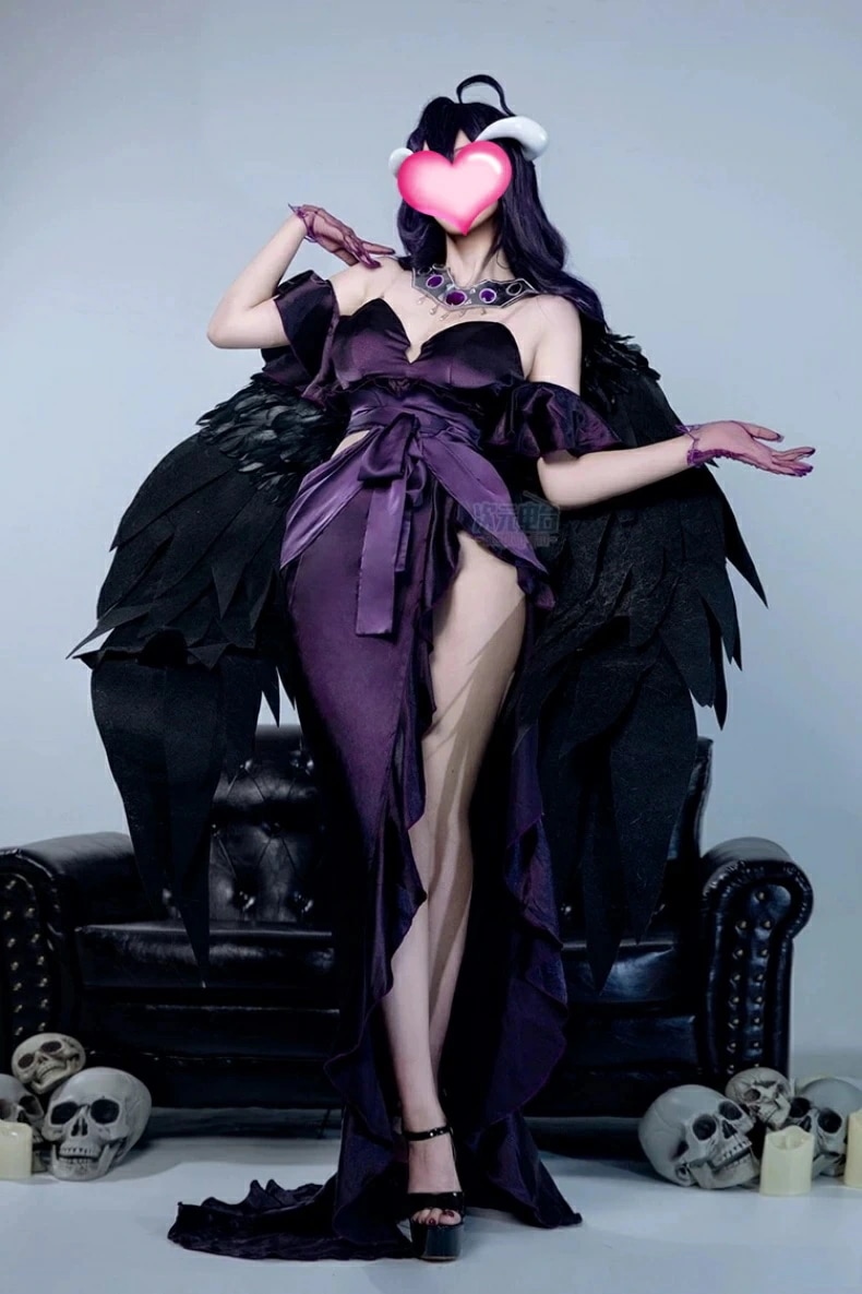 コスプレ コスチューム アルベド albedo オーバーロード OVERLORD コスプレ服 着物 黒と紫のドレス コスプレ変装服 コスプレグッズ かつら購入可能