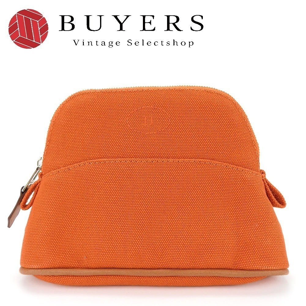 中古 ポーチ ボリード ミニミニ コットン ORANGE FEU オレンジ シルバー金具 小物 化粧ポーチ レディース 女性